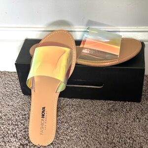 Fashion Nova Iridescent Slide Sandals